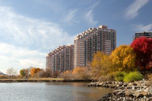 The Portside Towers apartments is on the waterfront in Jersey City.